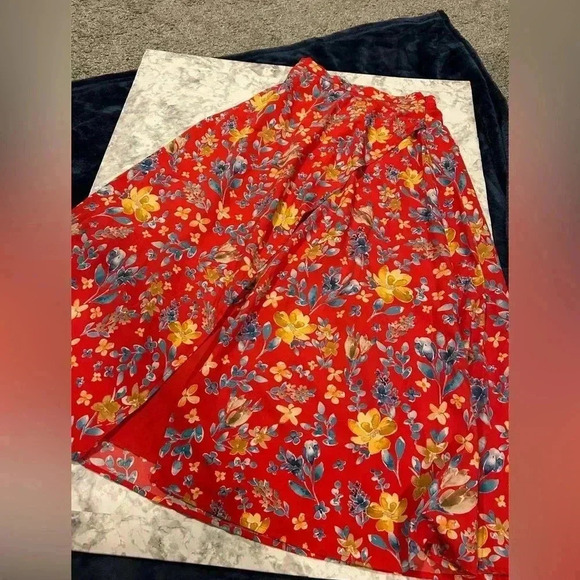 Lulus Dresses & Skirts - Lulus Red Floral Ankle Length Faux Wrap Skirt Size small